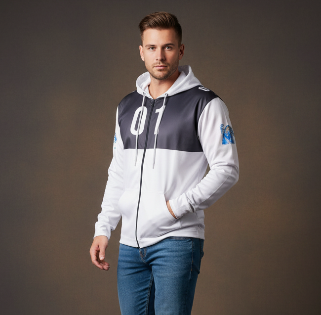 Memphis Tigers White/Black Zip-Up Hoodie