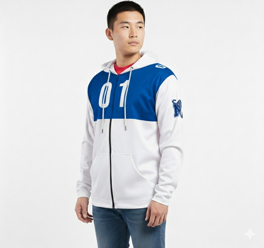 Memphis Tigers White/Blue Zip-Up Hoodie