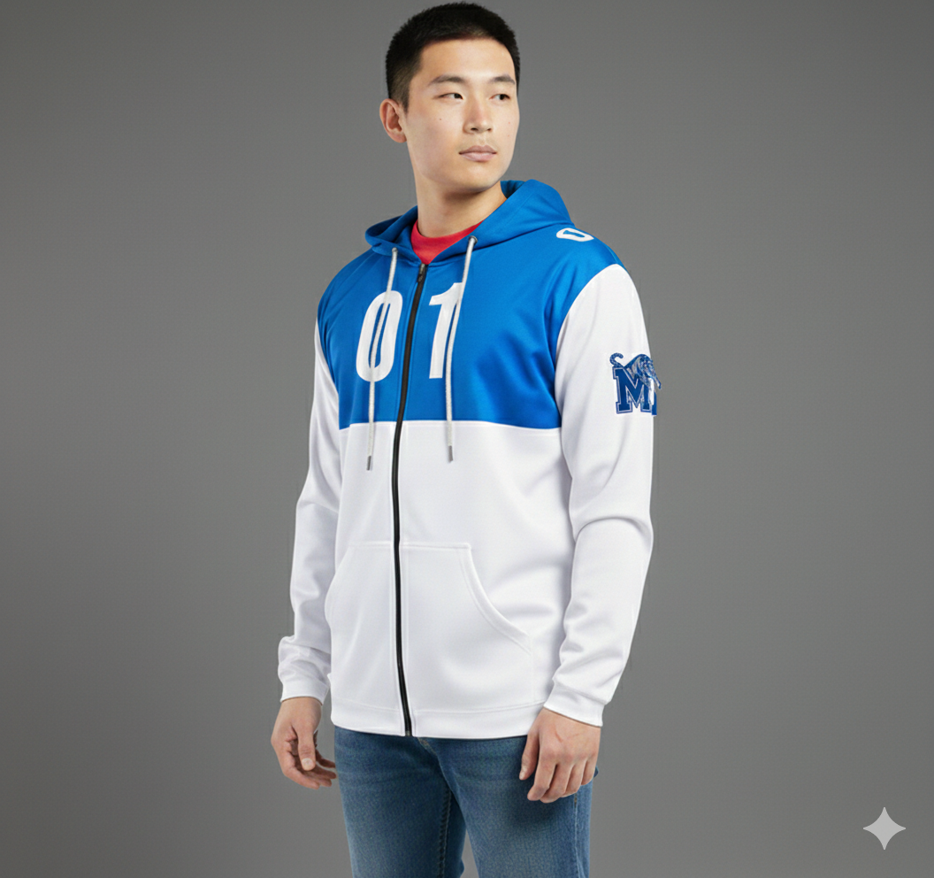Memphis Tigers White/Blue Zip-Up Hoodie